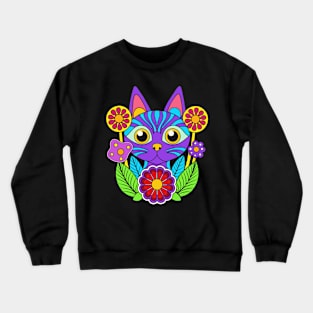 Trippy cat and flower power Crewneck Sweatshirt